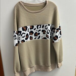 Women's Tan Leopard Print Lightweight Sweatshirt